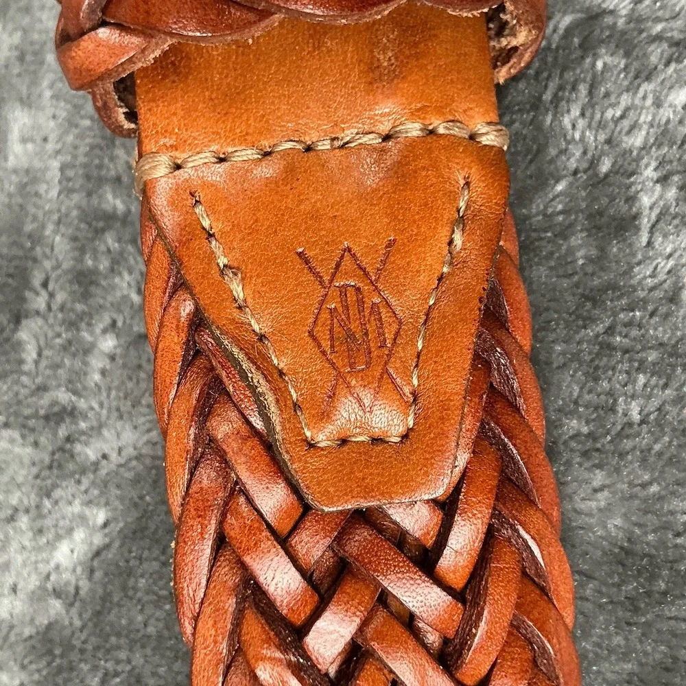 Vintage Men's Full Grain Cowhide Braided Leather Belt Brown Size 44 Adjustable